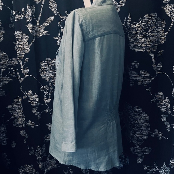 L.L. Bean Linen Tencel Blend 3/4 Sleeve Dusty Coastal Blue Tone Very Soft Size S - Picture 3 of 9